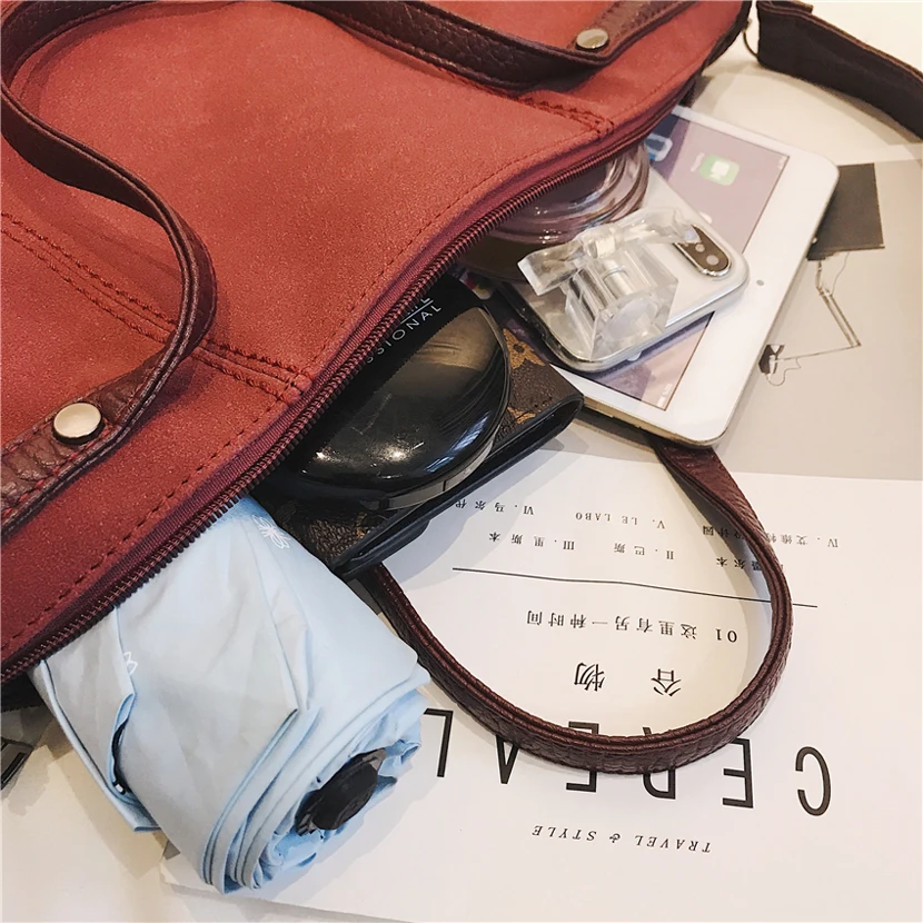  Vintage Nubuck Leather Handbags Famous Brand Big Ladies Hand Bags 2019 Large Shoulder Bag Luxury Ha - 33015088858