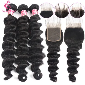 

Supernova Hair Loose Deep Bundles with Closure 100% Human Hair Brazilian Hair Weave Bundles With Closure Loose Deep Remy Hair