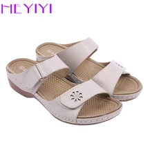 HEYIYI Frauen Schuhe Lässige Rom Hausschuhe Sewing Quadratische Heels Freizeit Sommer Floral Haken & loop PU Lackleder Licht-gewicht Schuhe