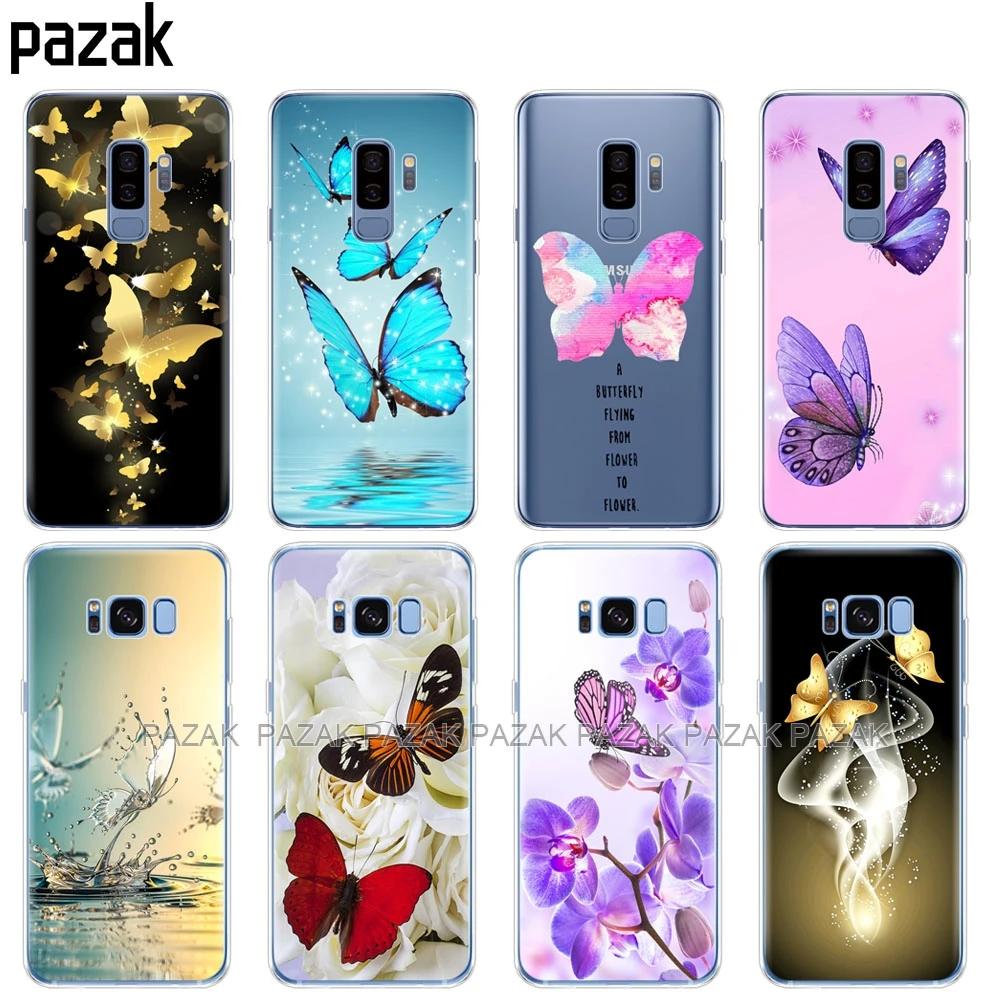 

silicone case for Samsung Galaxy S9 S8 S7 S6 edge S5 S4 S3 PLUS phone cover butterfly roses flower