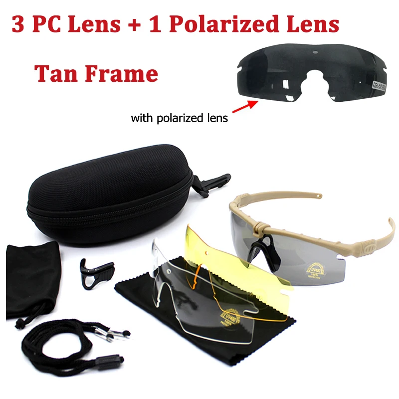 Военные защитные очки для страйкбола, пейнтбола, тактические очки для стрельбы, Мужские поляризационные спортивные очки, походные очки, 4 линзы