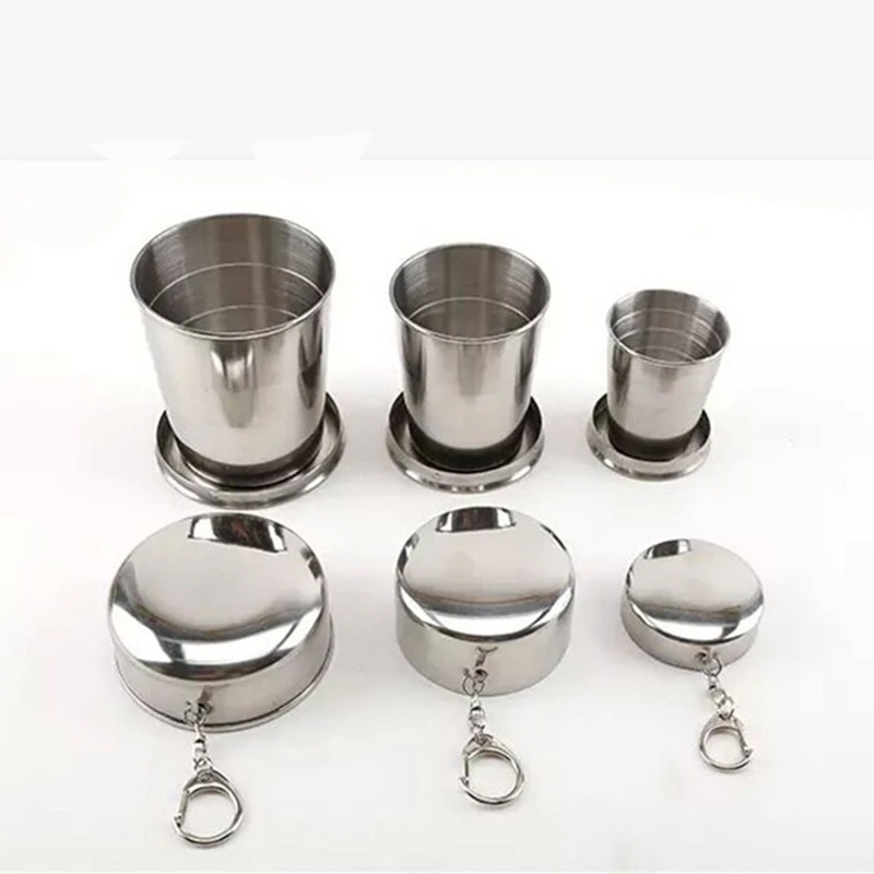 Folding Wine Cup Beer Cup Stainless Steel Wine Glass Portable Wine Set Outdoor Drinkware Multi Key Chains Drinkware Set