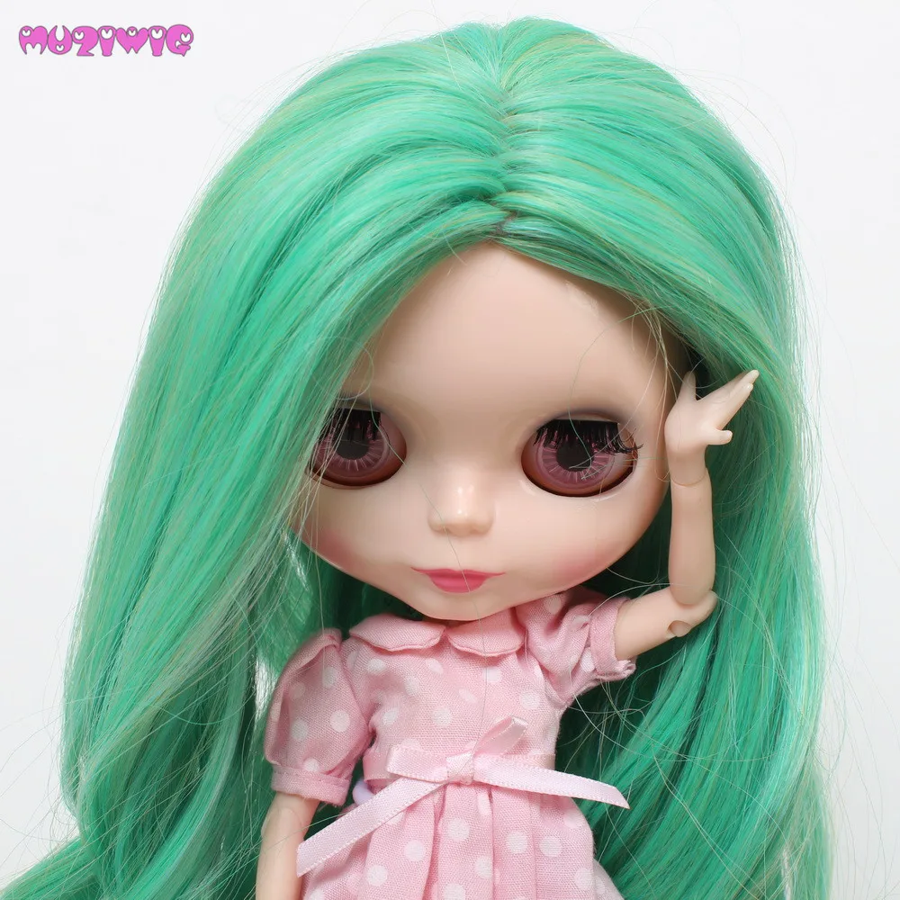 MUZIWIG Long Loose Big Curly Green Blended Color Blyth Doll Hair Wigs
