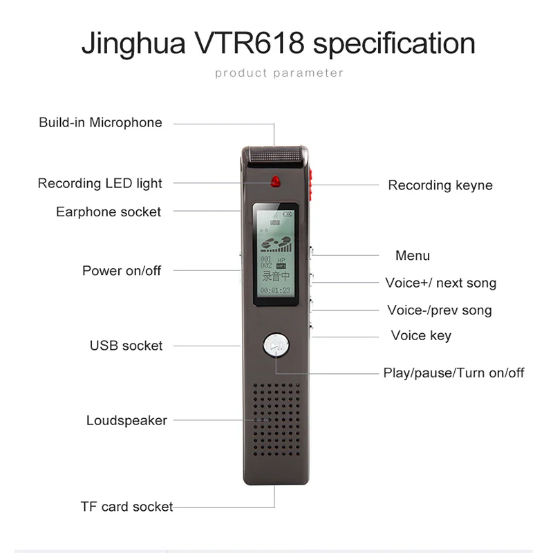 JWD Мини карманный диктофон USB профессиональный 8 часов диктофон цифровой с WAV MP3 плеер DVR 618