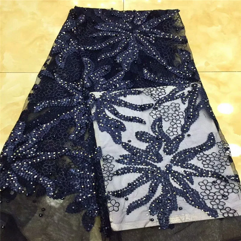 Кружево с блестками африканская кружевная ткань Navyblue нигерийская Французская 2018