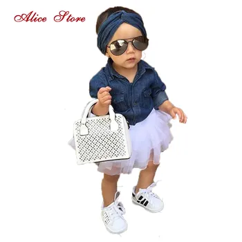 

New Kids Baby Girls Denim Tops Shirt + Tutu Skirts Dress + Headband 3pcs Outfits Set Clothes Clothing