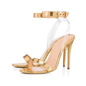 

Summer Women's Sandals With High Heels Shoes Woman Plus Size 46 Shoes Female Summer Ankle Strap Gold Sandals TL-A0061
