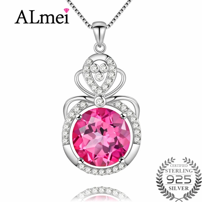 

Almei 8ct Red Topaz Natural 925 Sterling Silver Zircon Round Perfume Bottle Necklaces & Pendants for Women with Box 40% FN006
