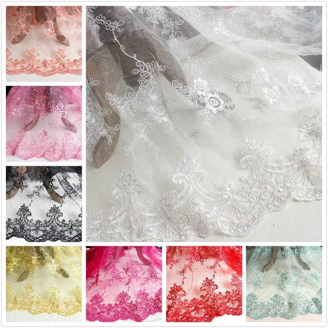 

1 Meter/lot 130cm Width Embroidered Lace Fabric 8 Colors for Wedding Dress High End Jacquard Nigerian Lace Fabric Material