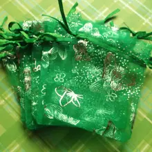 100 шт./лот 9x12 см серебристо-зеленый Бабочка Из Органзы Пакеты для свадебных подарков мешки