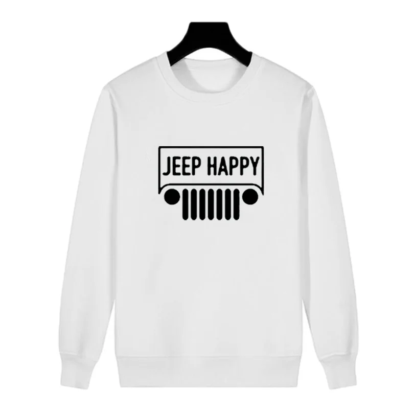 Для женщин Мода черный, Белый Цвет толстовки пуловер топы с круглым вырезом 2018 осень-зима флисовая толстовка Tumblr Harajuku печати JEEP Happy
