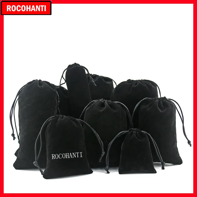 50pcs Custom Black Velvet Drawstring Pouch Bag for Mobile Phone & Cell