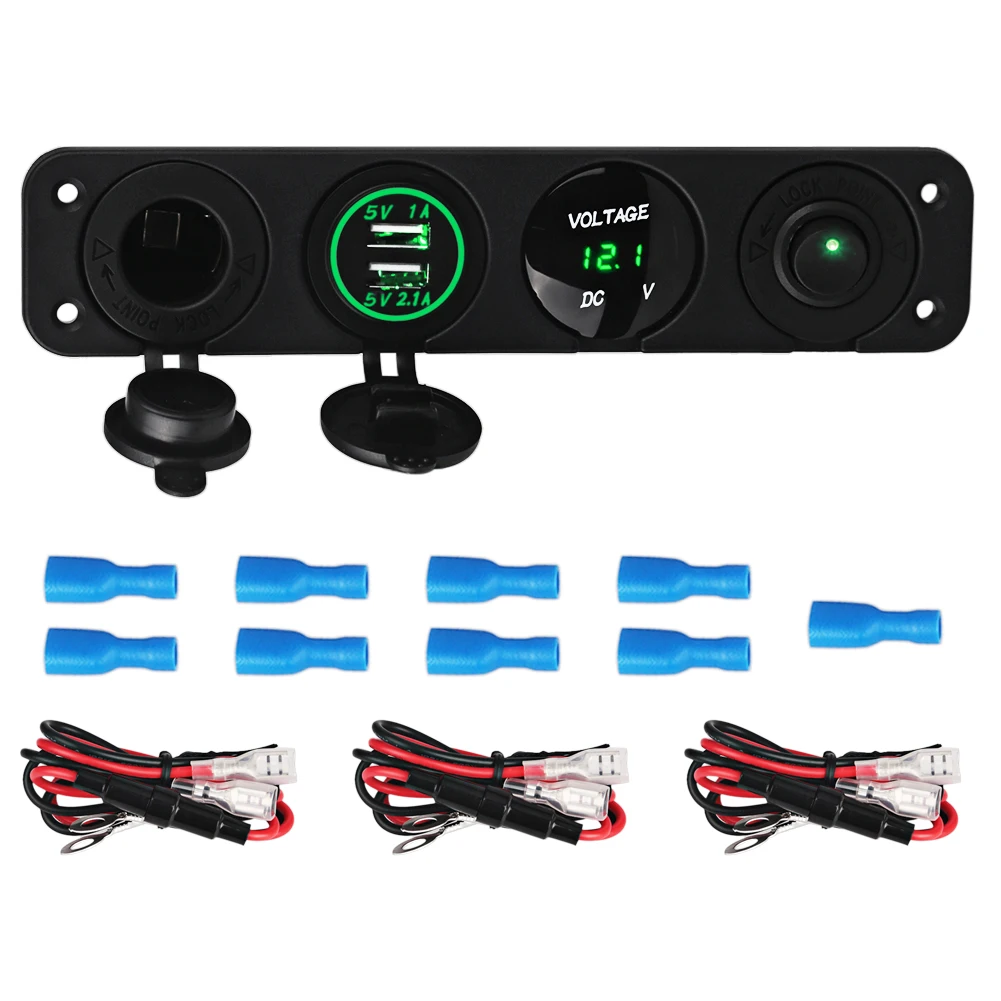 

4 Hole Yacht Switch Panel Dual USB Car Socket Charger Led Voltmeter Meter Cigarette Lighter 12V Auto Boat Marine Truck