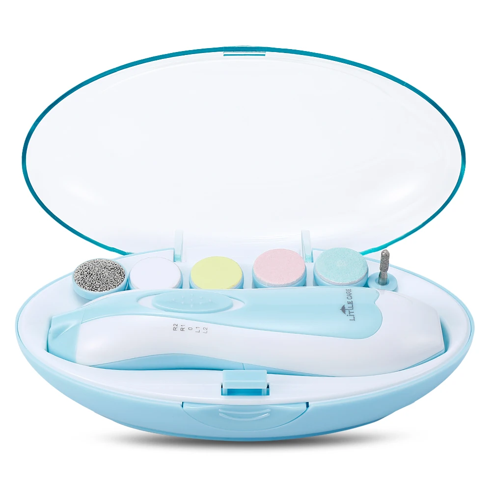 Light Sky Blue 6-в-1 пилка для ногтей для младенцев для ног и ногтей Электрический маникюрный набор несколько уровней скорости безопасно уход за детскими ногтями инструмент с светодиодный свет - Цвет: Light Sky Blue