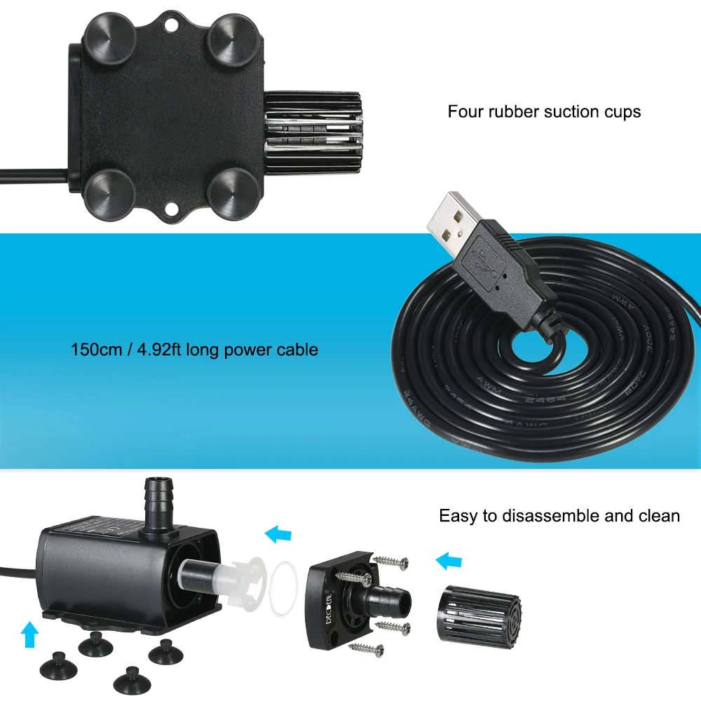 Ультра-тихий USB DC5V 4,8 W 300L/H лифт 300 см Бесщеточный Водяной насос Водонепроницаемый подводный фонтан с функцией регулировки потока