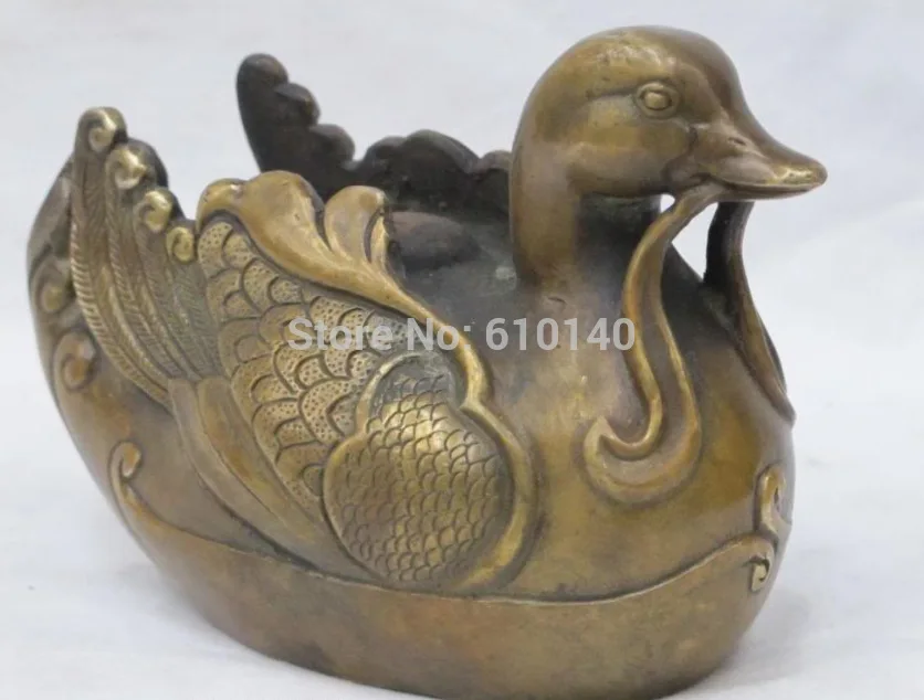 

6.5"China luckly ancient Bronze Lifelike mandarin duck yuan yang bird Statue