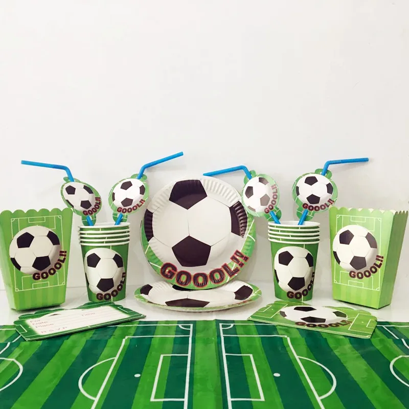 47pcs/set Green Soccer Football Disposable Tableware Sets For Kids