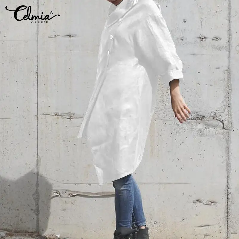 Najtaniej 2019 Celmia kobiety Retro bluzka moda asymetryczne bluzki dama z długim rękawem przyciski dorywczo luźna długa koszula Plus rozmiar Blusas Mujer