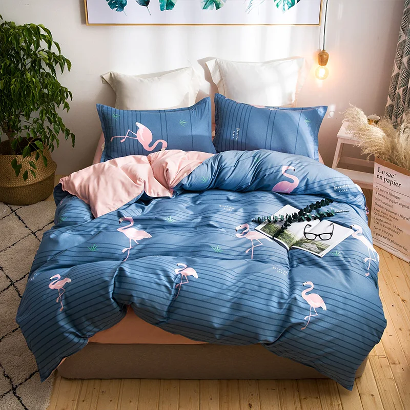 

Flamingo Bedding Set Tropical Plant stripe Quilt Cover twin queen full King Size Home Bed Set Pink and blue 3/4pcs Bedclothes