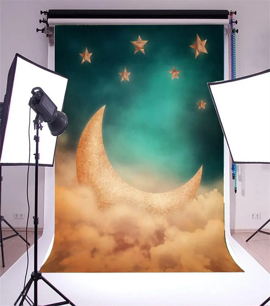 

Photography Backdrop Fairy Tale Cartoon Shining Moon Stars Cloud Scene Photo Background