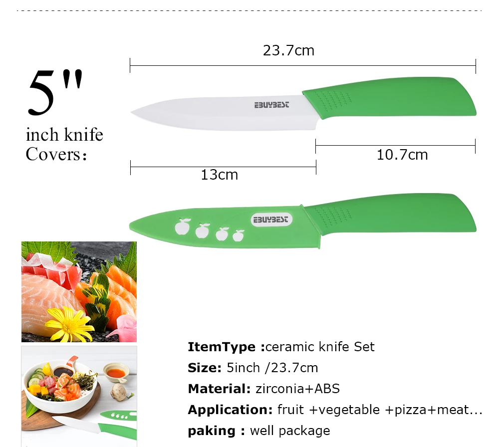 Керамические ножи, кухонные ножи, 3, 4, 5, 6 дюймов, кухонный нож, поварской набор+ Овощечистка, белый цирконий, лезвие, нож для овощей, мяса