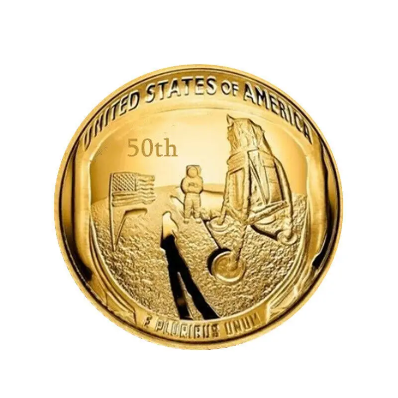 Новое поступление США 50-летие Аполлон 11 Луна Посадка арт Коллекция Ретро медная монета физическая Золотая памятная монета в подарок - Цвет: Gold
