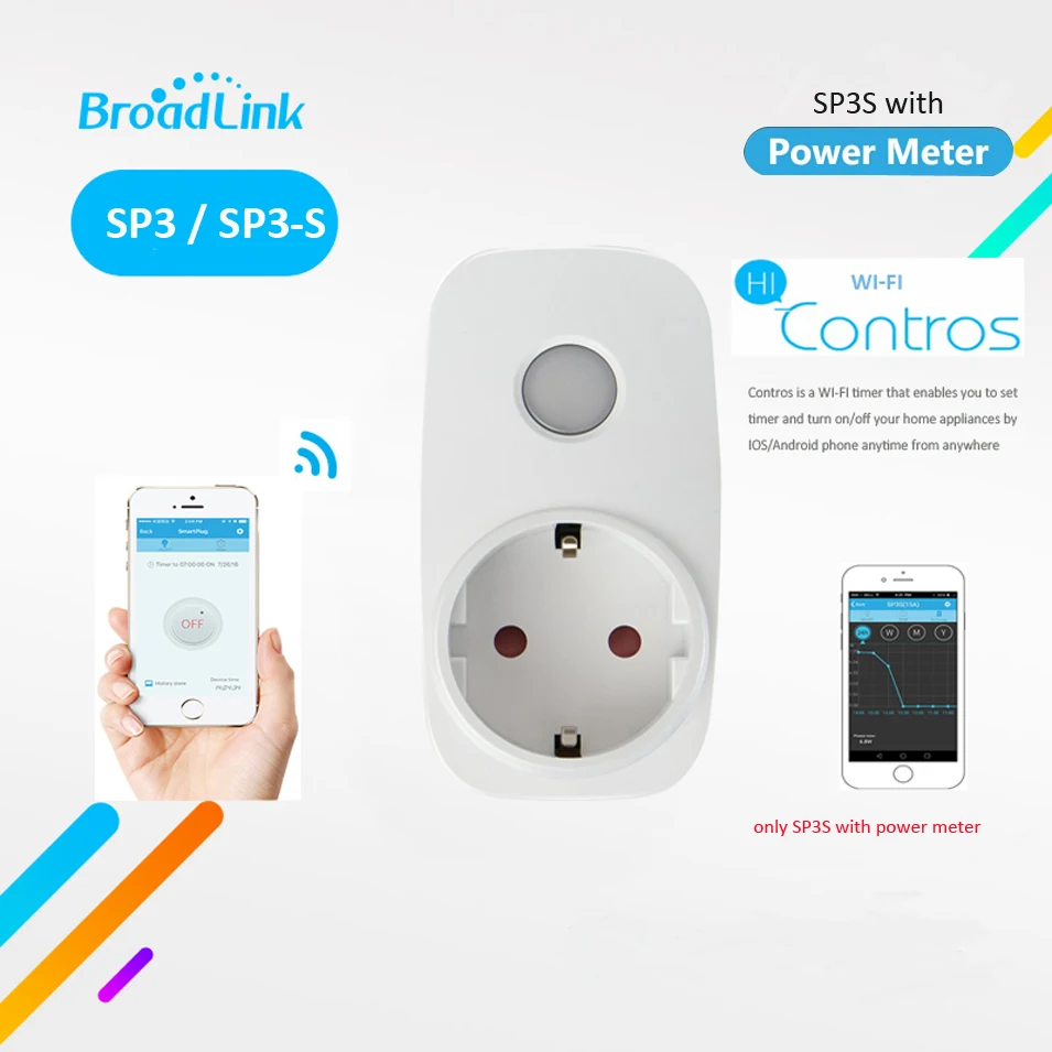 

Broadlink SP3S EU/Contros Smart Wireless WiFi Socket Power Plug 16A 3500w with Energy Meter IOS Android Remote Control 2017 New