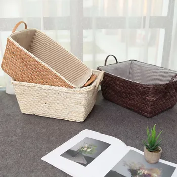 

Straw Weaving Storage Basket Fruit Rattan Storage Box For Jewelry Cosmetic Book Cloth Organizer Desk Storage Basket mx01171700