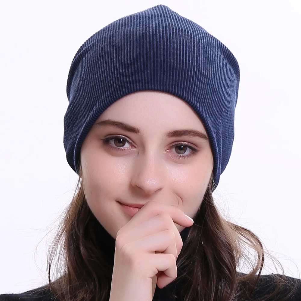 Geebro Women Knitted Ribbed Beanies Hat Winter Cap Solid Color Hip-hop Slouch Hats Skullies Chapeu Feminino DQ400N