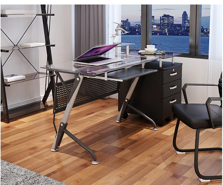 

Computer desk. Contracted and contemporary toughened glass. Desktop home desk