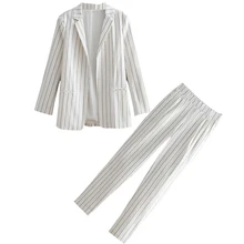 Женский комплект, осень, темперамент, модный, свободный, в полоску, маленький костюм, куртка+ брюки, элегантный, из двух частей, на каждый день, для женщин