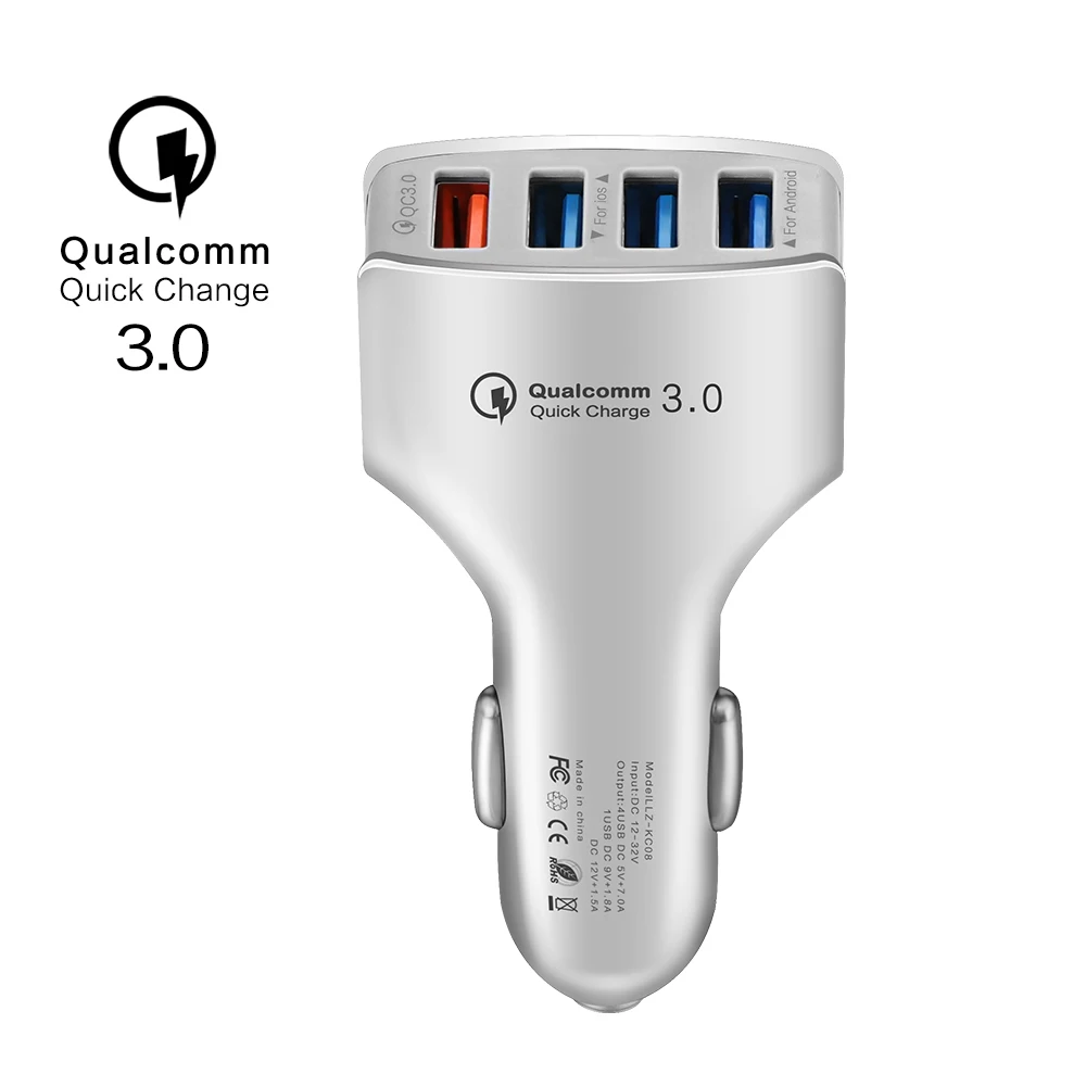 Быстрая зарядка 4 USB 3,0 Автомобильное зарядное устройство адаптер QC3.0 Быстрая зарядка кабель для мобильного телефона для iPhone Xiaomi mi 8 9 SE 9T красный mi 6 6A 7 7A - Тип штекера: White Charger