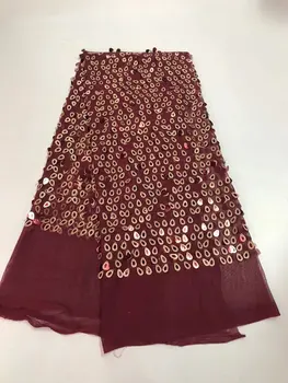 

African French Lace Fabric with sequins High Quality African Tulle Lace Fabric with sequins 5yards red sequin net lace fabric