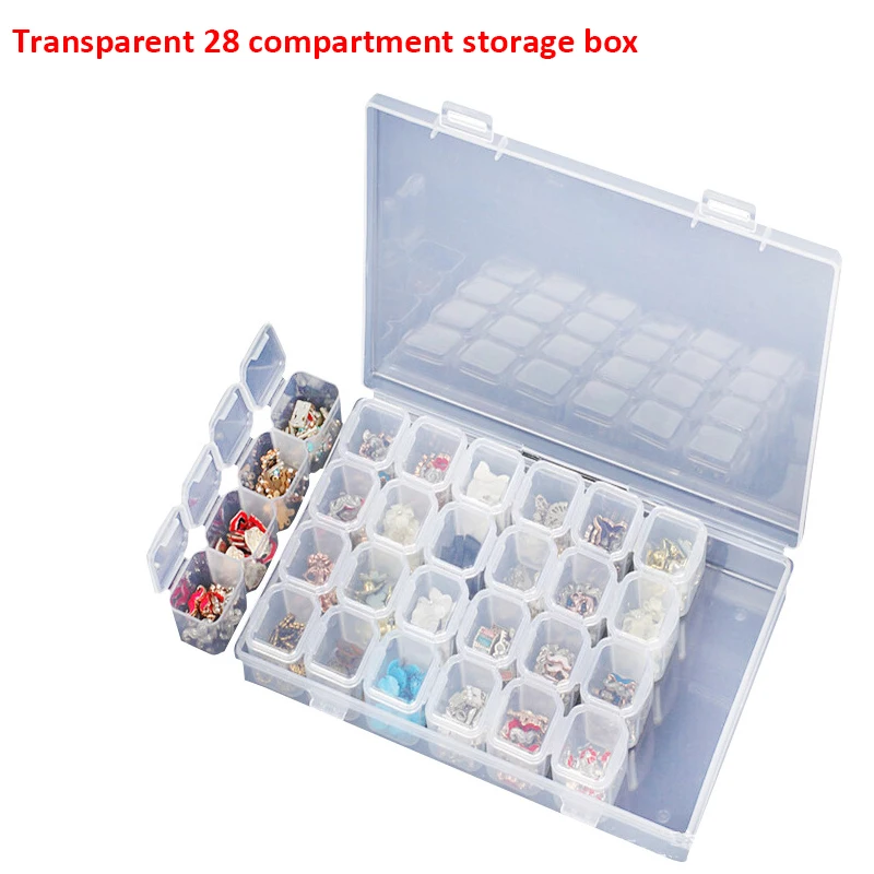 

1PCs 28 Slots Clear Plastic Diamond Painting Kits Storage Box Nail Art Rhinestone Tools Beads Adjustable Storage Box Organizer