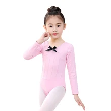 Высокое качество для девочек гимнастика, танцы репетиционный костюм с длинными рукавами для детей цельнокроеное платье Одежда для девочек хлопок осмотр