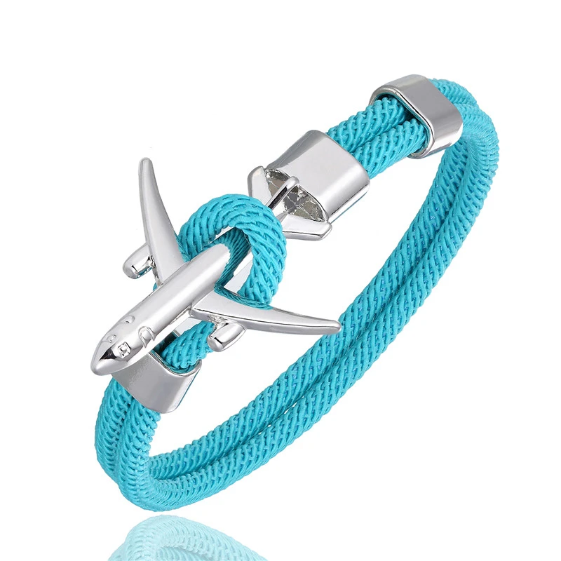 MKENDN Fashion Airplane Anchor Bracelets Men Charm Rope Chain Paracord Bracelet Male Women Air force style Wrap Metal Sport Hook