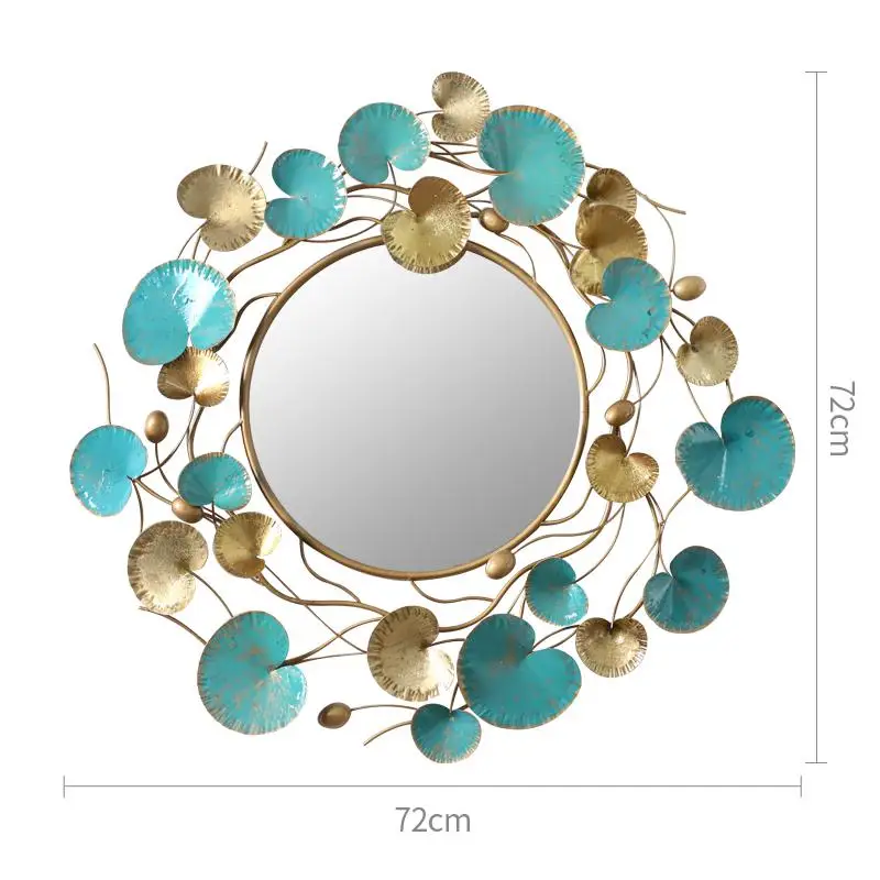 Большое металлическое настенное зеркало, круглое настенное зеркало с металлической рамкой, подвесное панно, ретро настенное зеркало для гостиной, домашнее украшение, ремесло - Цвет: Синий