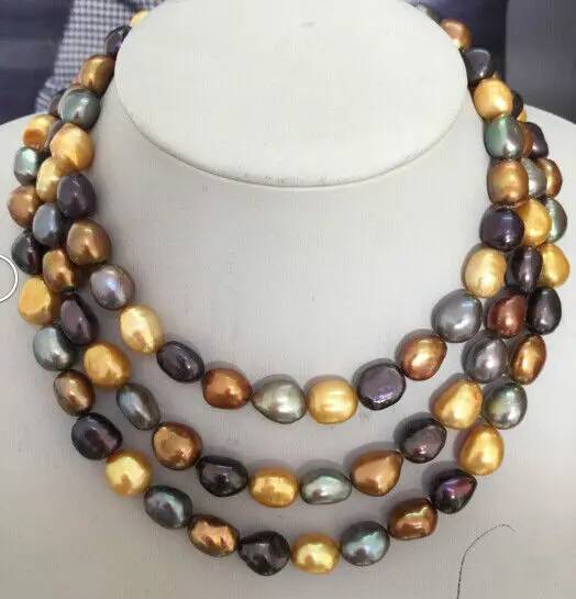 

10-12mm tahitian natural black grey red multicolor pearl necklace 38"14k