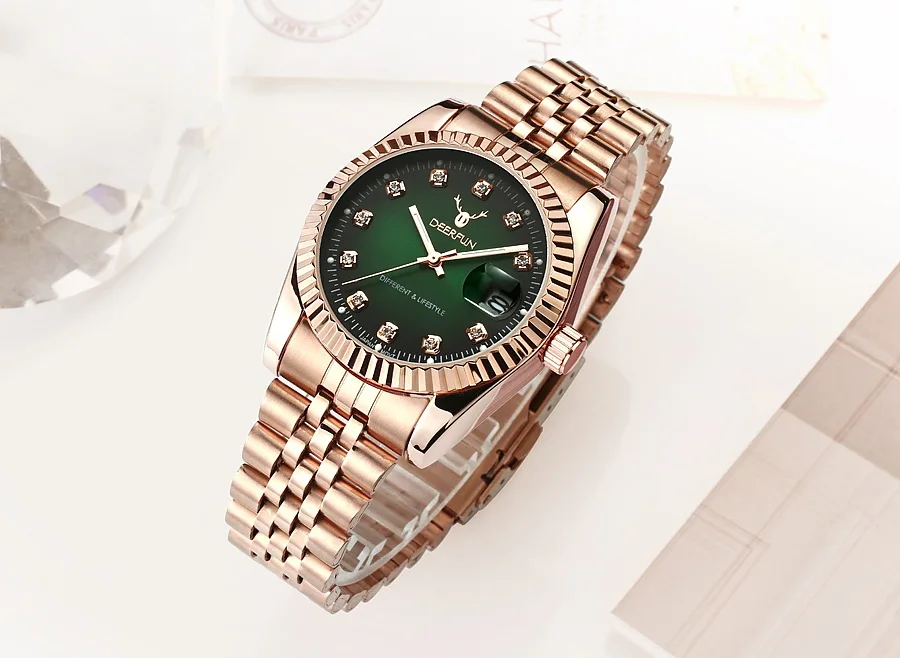 Men watch Deerfun brand business Military diamond rose golden calendar luxury waterproof quartz wristwatch Relogio Masculino