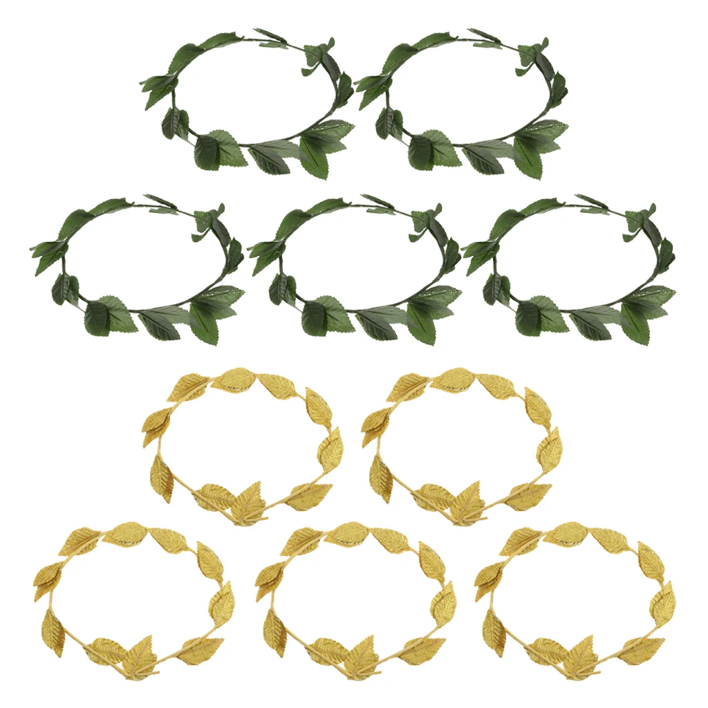 10pcs Green Gold Leaves Headwear Roman Greek Goddess Laurel Wreath Headbands Summer Beach Photo Props