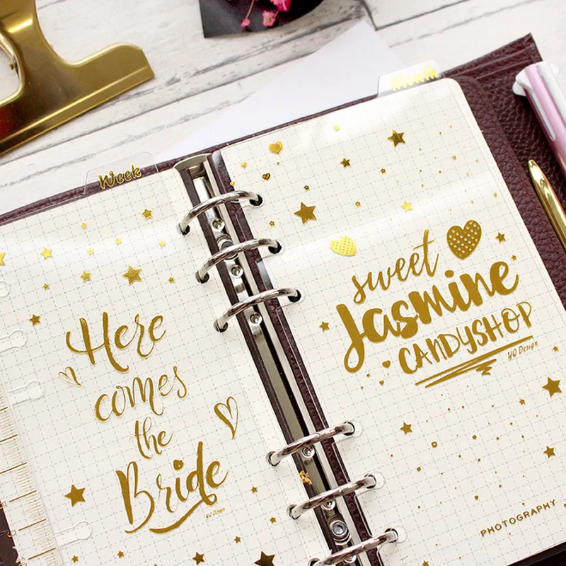 

3 pcs/set golden A6 size today week month separation plate for planner notebook transparent PVC spriral book plate