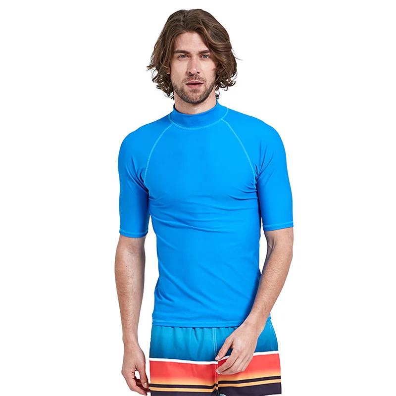 Sbart UPF 50+ костюм для дайвинга, для серфинга, Пляжная футболка, для водного спорта, для плавания, Мужской гидрокостюм для серфинга, Рашгард, короткий рукав, купальник - Цвет: Небесно-голубой