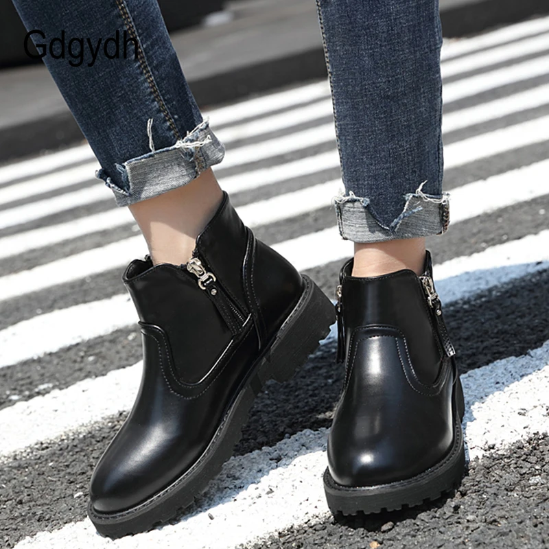 

Gdgydh 2018 Spring Autumn Ankle Boots For Women Zipper Round Toe Platform Booties Shoes Square Heels Casual Shoes Good Quality