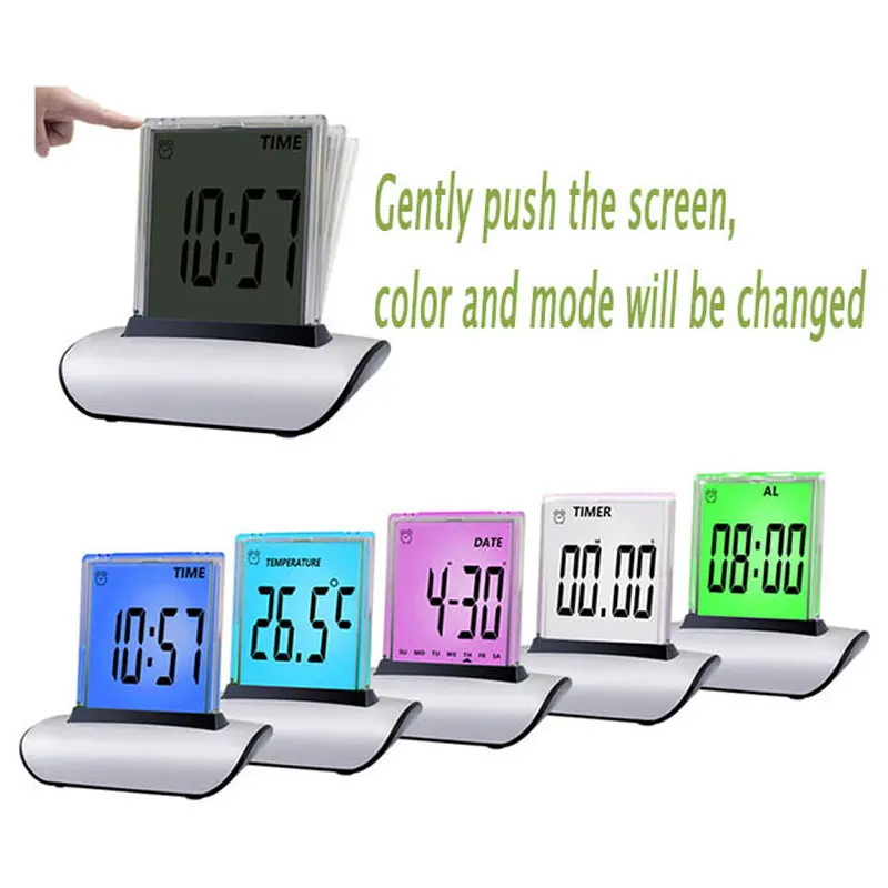 

Digital Desktop Clock LCD7 Color Touch Screen Adjustable Alarm Clock Multifunctional Display Clock with Thermometer Calendar
