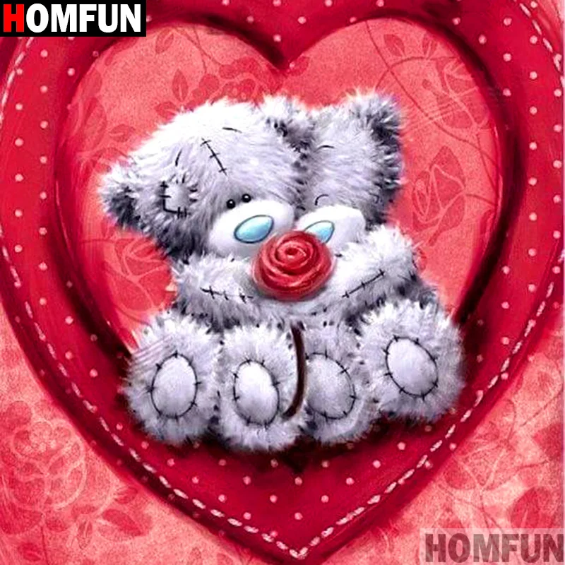 Алмазная живопись HOMFUN медведь сердце вышивка крестиком из квадратных/круглых