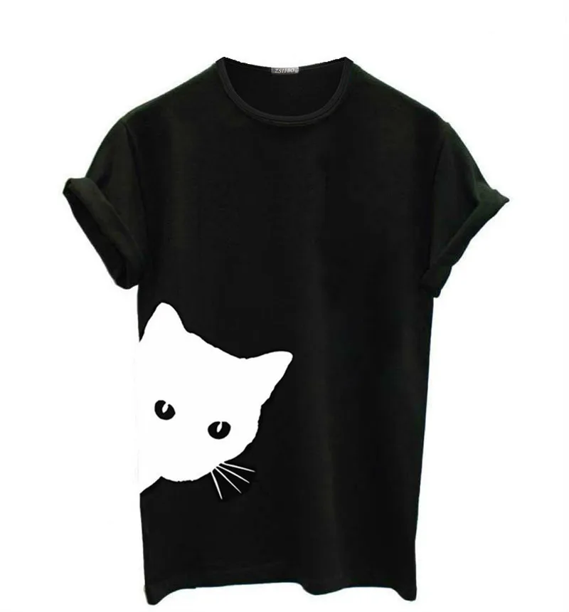 Cat Looking Out Side Print Women Tshirt Cotton Casual Funny T shirt For Lady Girl Top Tee Hipster Tumblr Drop Ship TS19 (3)