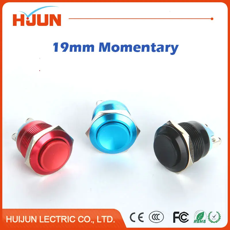 1pcs 19mm Waterproof Momentary High Round Red Bule Black Metal Push Button Switch Car Start Horn Speaker Bell Automatic Reset