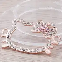 Rose Gold Tone Hello Kitty Connector With Crystal Rhinestone Charms Bead Sideways Bracelet Connector Free Shipping
