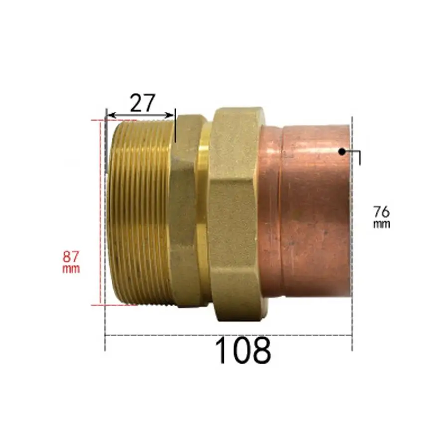 DN85 G 3" BSPPD Male x Copper Inner Dia 76mm Brass Copper End Feed