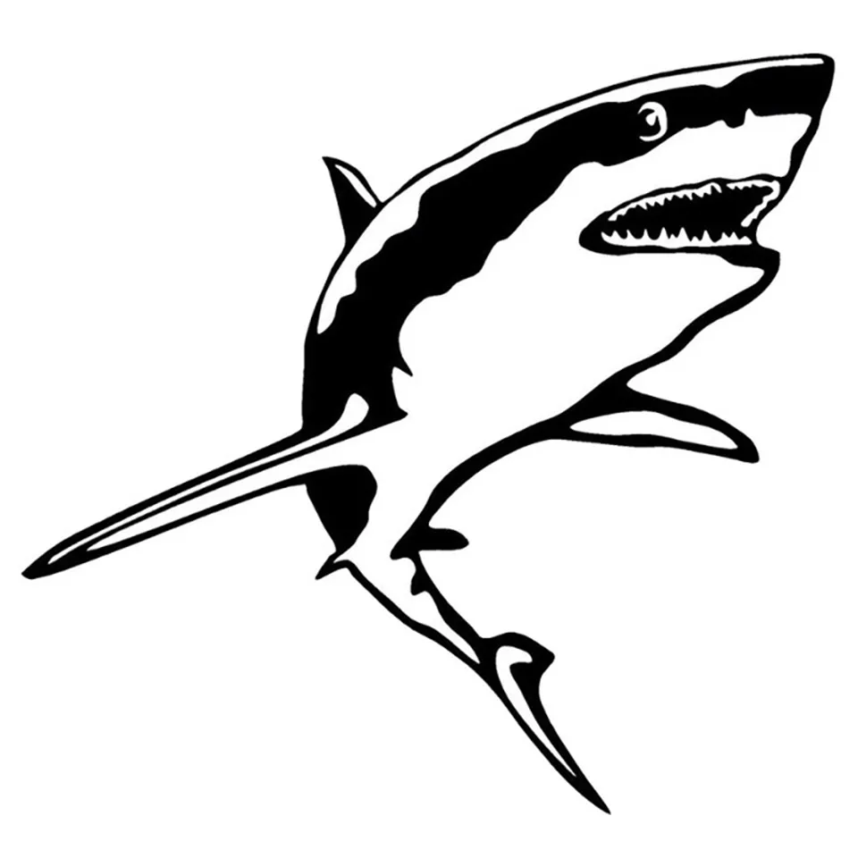 Большая белая акула виниловая наклейка забавное животное рыба окно декоративный автомобильный стикер 15,2*14,2 см черный/серебристый/лазер